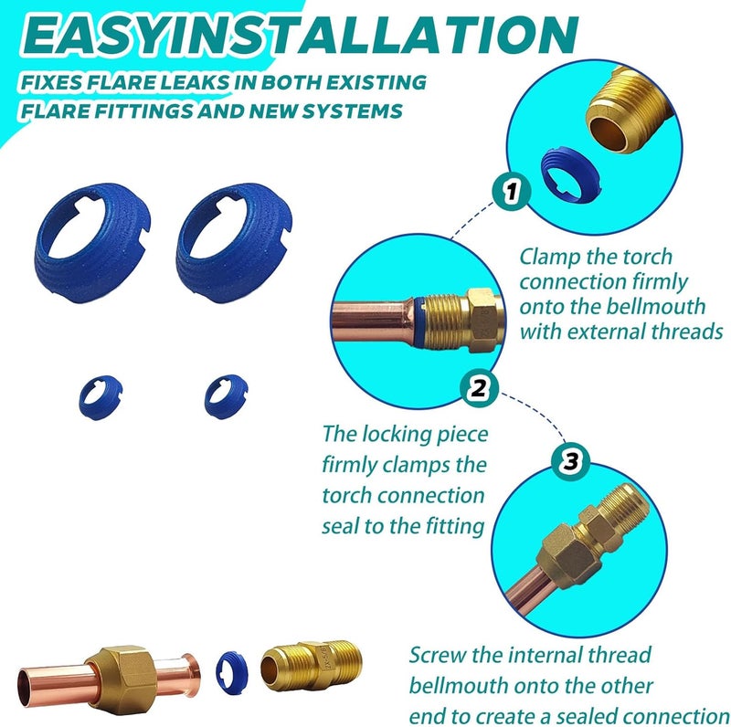 ZGTools 2 x 1/4" & 2 x 1/2" Leak-Free SAE Flare Fitting, HVAC Leak Free SAE Flare Connections Eliminates Refrigerant Leaks, Stop Leak Seal kit For Schrader Valve, Refrigeration, HVAC & Mini Split Kit - Image 5